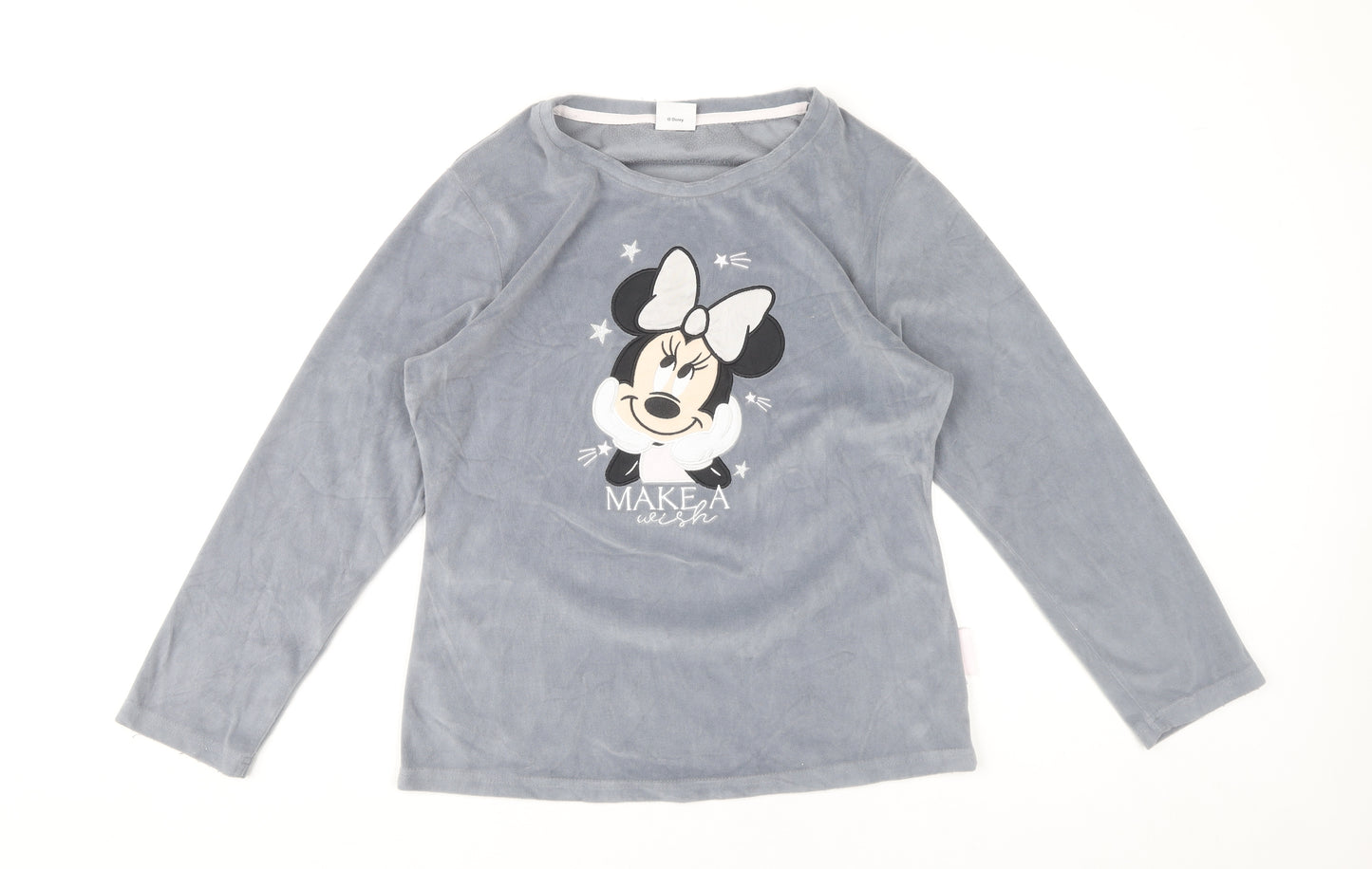 Disney Women’s Grey Minnie Mouse Pyjama Top Size 6 Velour Long Sleeve