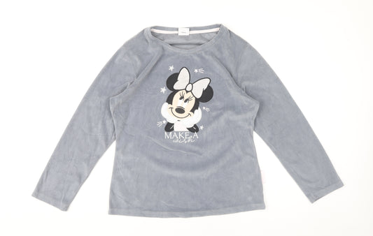 Disney Women’s Grey Minnie Mouse Pyjama Top Size 6 Velour Long Sleeve