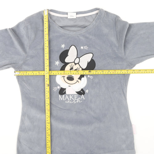 Disney Women’s Grey Minnie Mouse Pyjama Top Size 6 Velour Long Sleeve