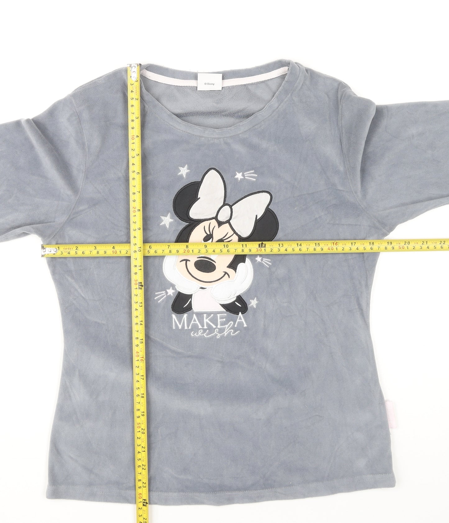 Disney Women’s Grey Minnie Mouse Pyjama Top Size 6 Velour Long Sleeve