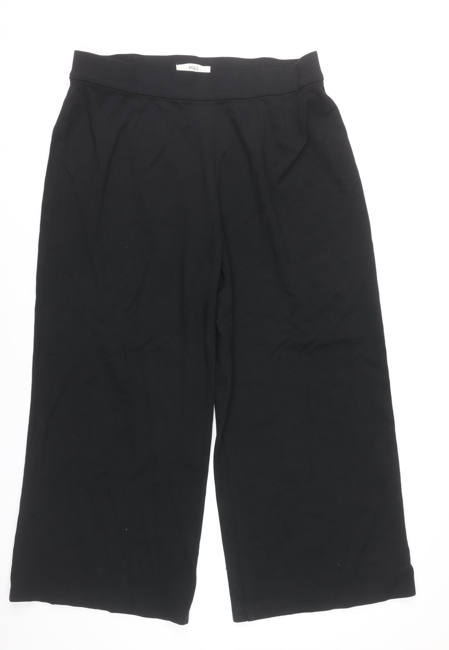 Marks and Spencer Womens Black Wide Leg Trousers Size 18 Short