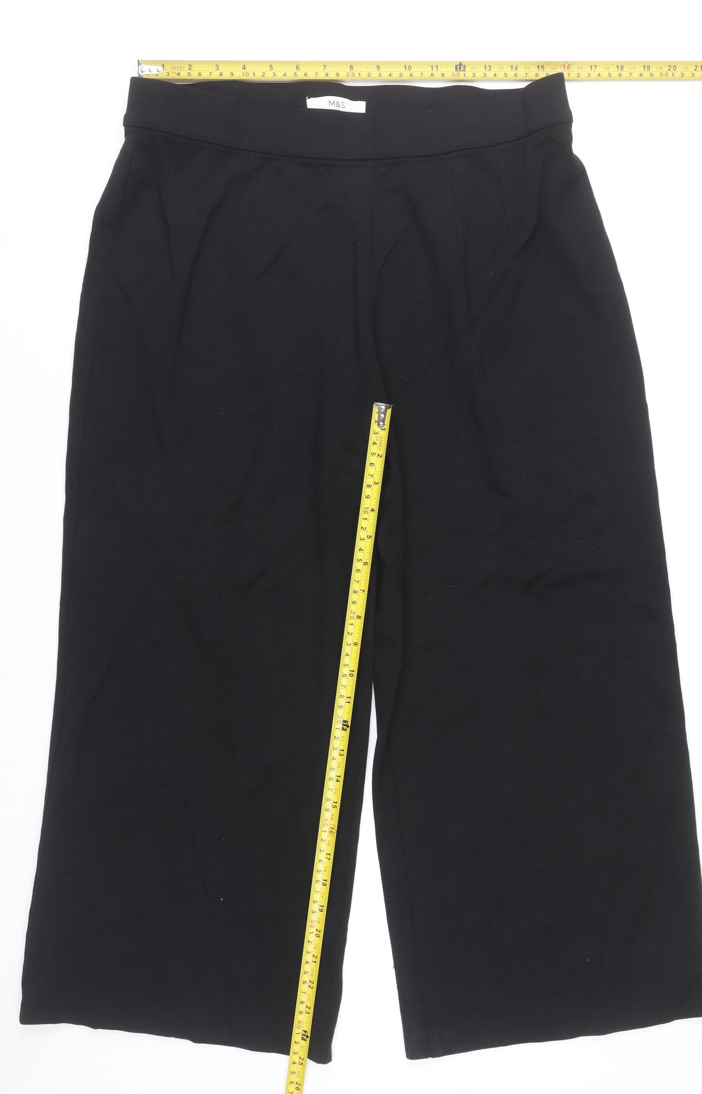 Marks and Spencer Womens Black Wide Leg Trousers Size 18 Short
