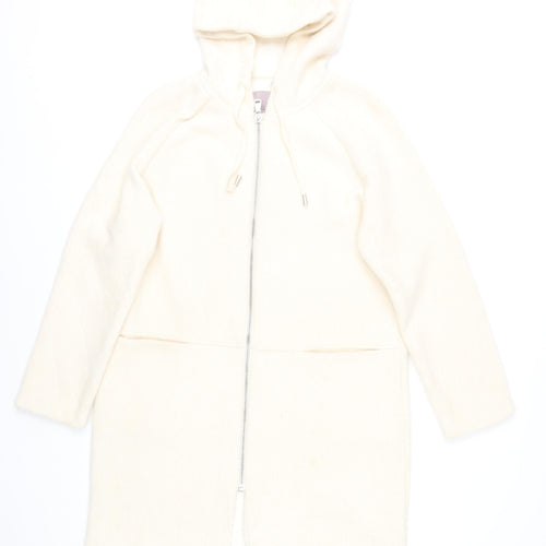 Ana Jakobs Womens Ivory Hooded Mid-Length Coat Size 10