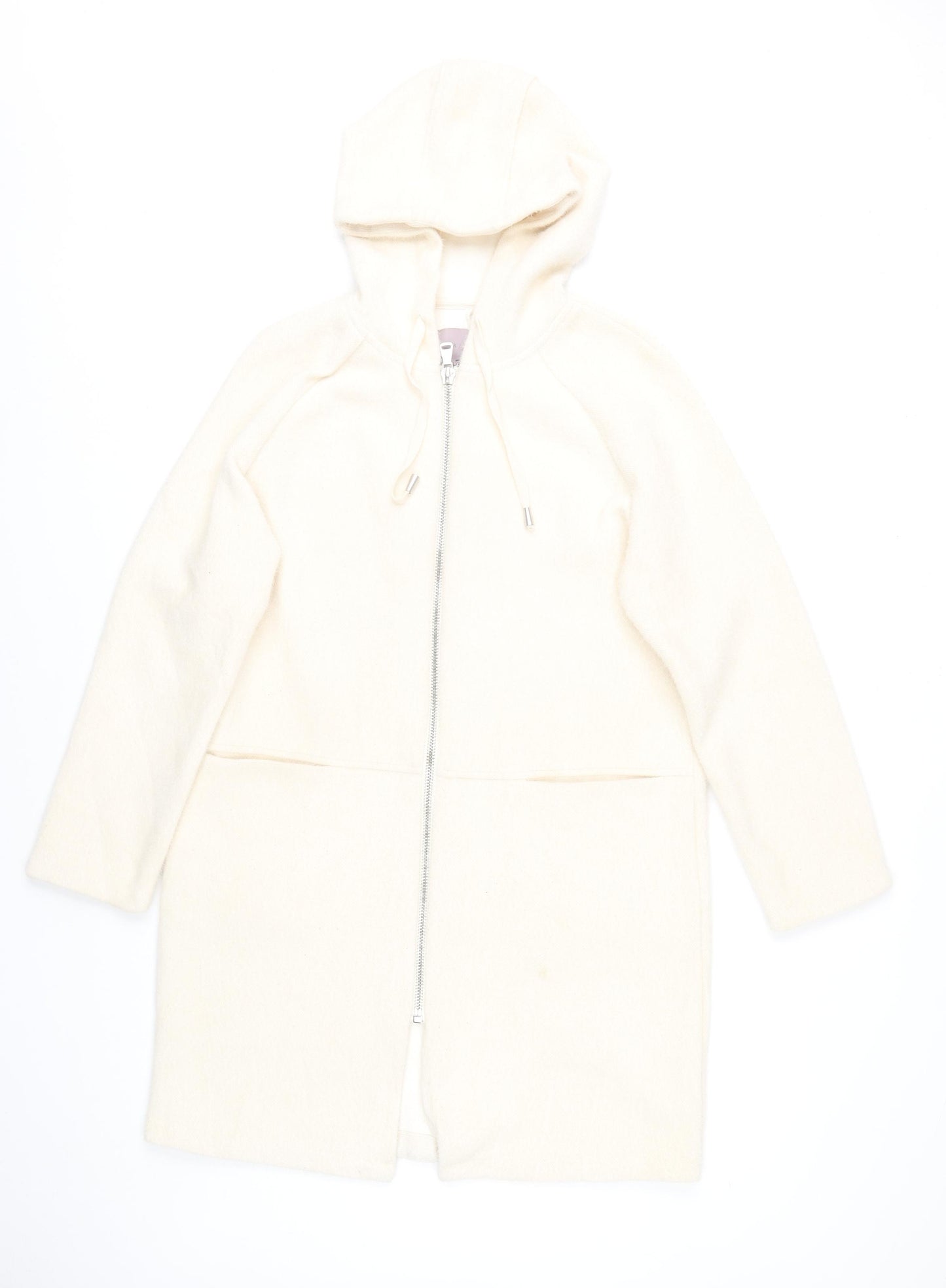 Ana Jakobs Womens Ivory Hooded Mid-Length Coat Size 10
