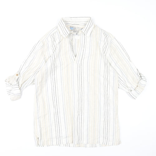 Denim 73 Mens Beige Striped Cotton Casual 3/4 Sleeve Shirt M