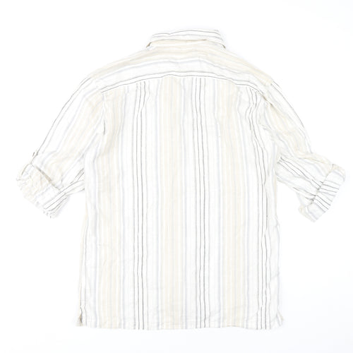 Denim 73 Mens Beige Striped Cotton Casual 3/4 Sleeve Shirt M