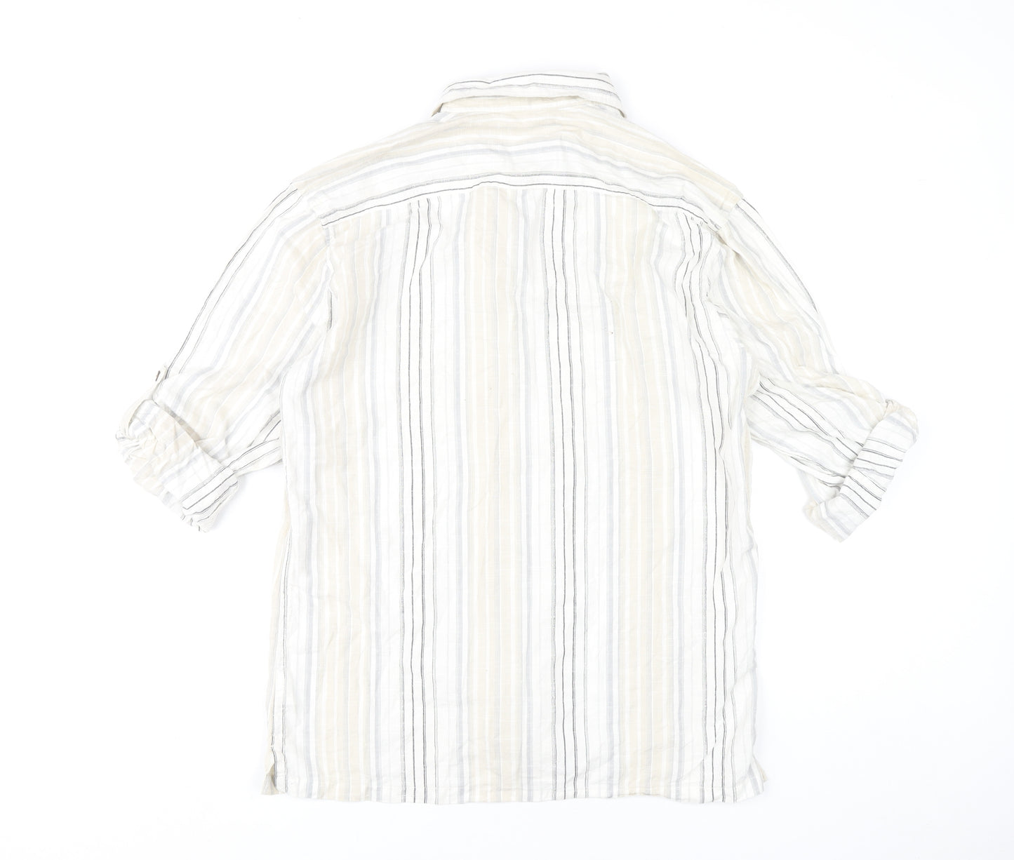 Denim 73 Mens Beige Striped Cotton Casual 3/4 Sleeve Shirt M