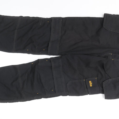 Site Men's Black Cargo Work Trousers W32 L32 Polyester Cotton