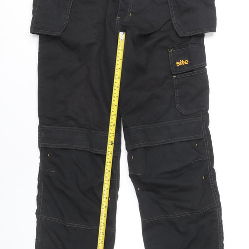 Site Men's Black Cargo Work Trousers W32 L32 Polyester Cotton