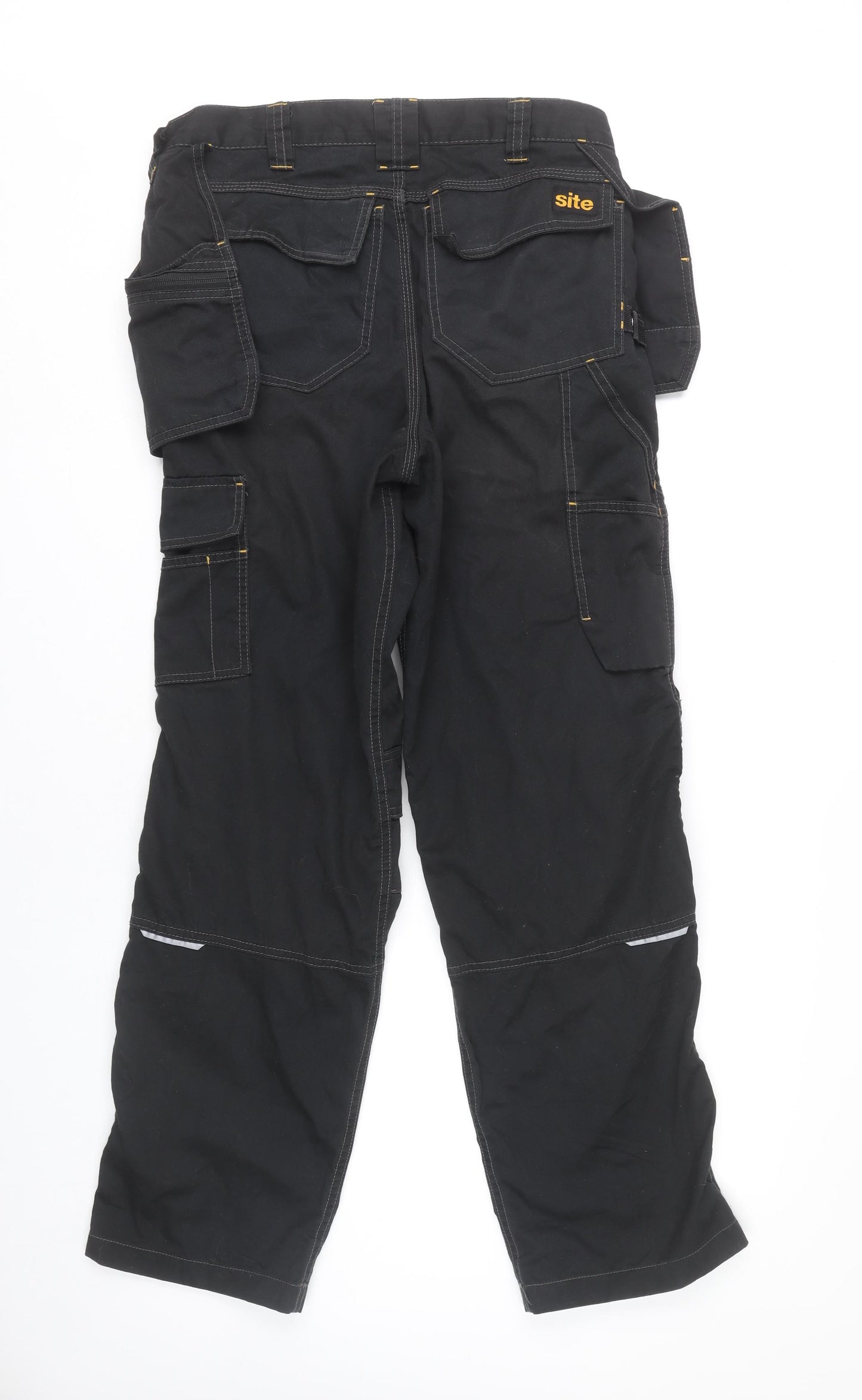 Site Men's Black Cargo Work Trousers W32 L32 Polyester Cotton