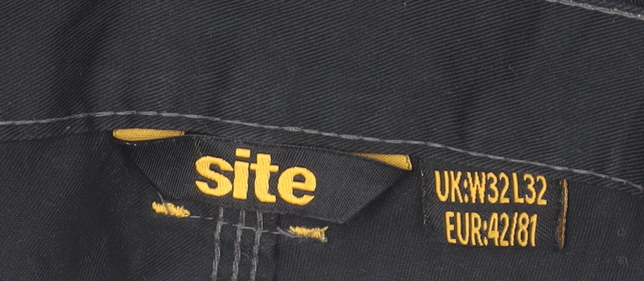 Site Men's Black Cargo Work Trousers W32 L32 Polyester Cotton