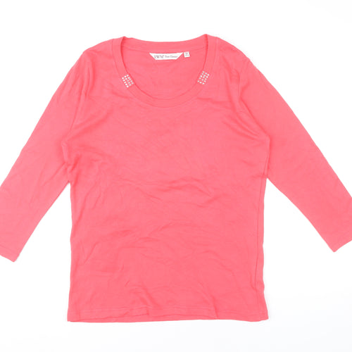 EWM Pure Classics Womens Pink Cotton 3/4 Sleeve Scoop Neck T-Shirt Size 14