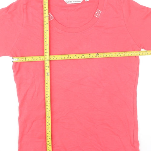 EWM Pure Classics Womens Pink Cotton 3/4 Sleeve Scoop Neck T-Shirt Size 14