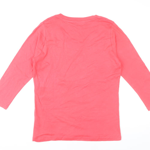 EWM Pure Classics Womens Pink Cotton 3/4 Sleeve Scoop Neck T-Shirt Size 14