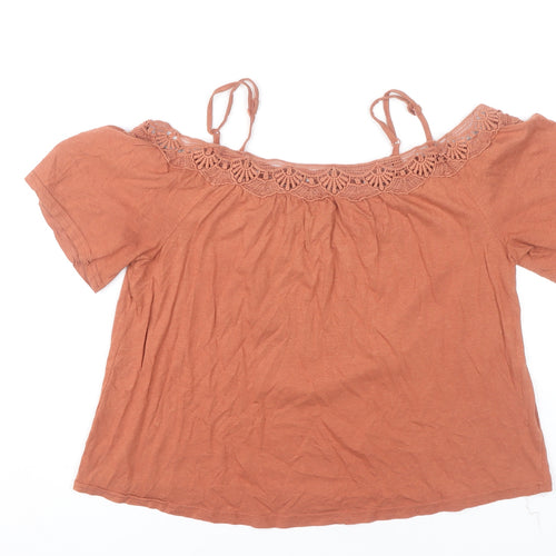 New Look Women’s Brown Crochet Off Shoulder Blouse Size 10