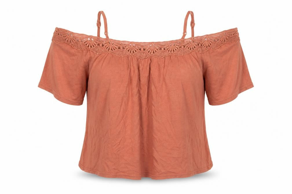 New Look Women’s Brown Crochet Off Shoulder Blouse Size 10