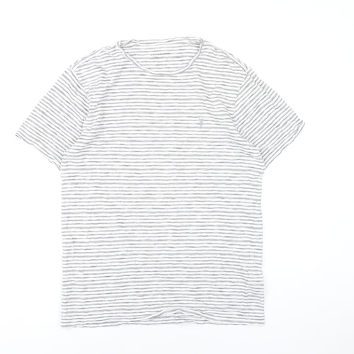AllSaints Men Grey Striped Crew Neck T-Shirt Size S Slim Fit