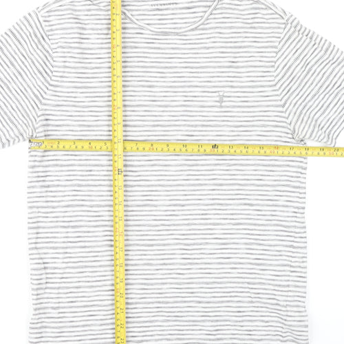 AllSaints Men Grey Striped Crew Neck T-Shirt Size S Slim Fit