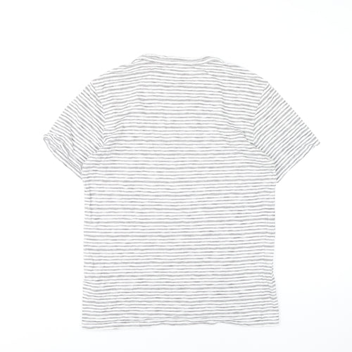 AllSaints Men Grey Striped Crew Neck T-Shirt Size S Slim Fit
