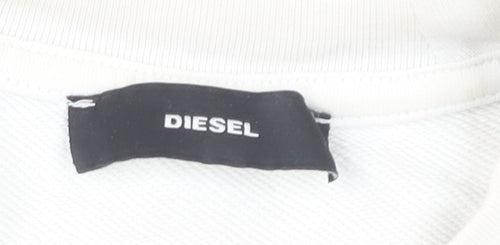 Diesel Unisex White Cotton Pullover Sweatshirt L Logo Graphic
