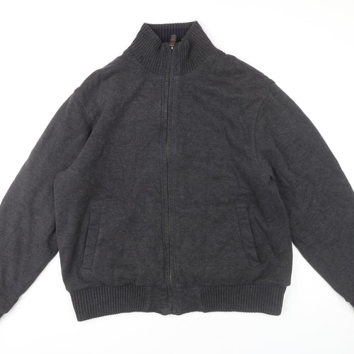 Marks and Spencer Mens Grey Bomber Jacket L 41"-43" Full Zip Cotton