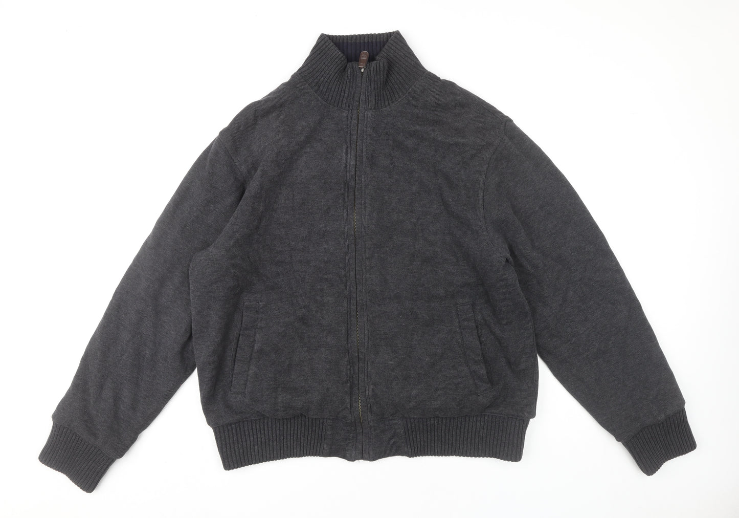 Marks and Spencer Mens Grey Bomber Jacket L 41"-43" Full Zip Cotton