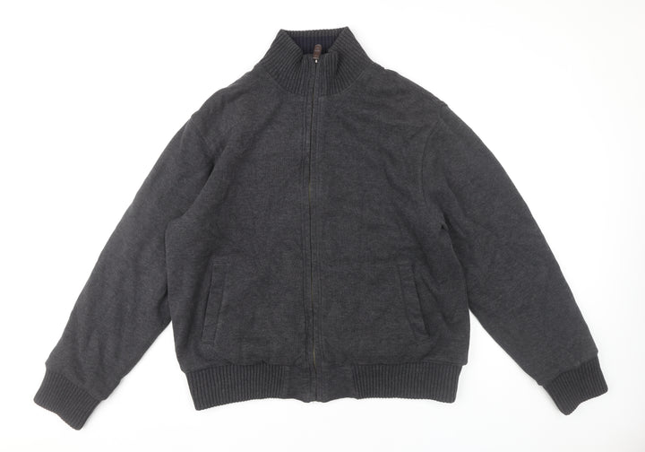 Marks and Spencer Mens Grey Bomber Jacket L 41"-43" Full Zip Cotton