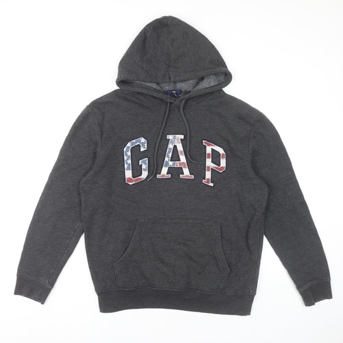 GAP Womens Dark Grey Hoodie Small Pullover Logo Cotton Blend