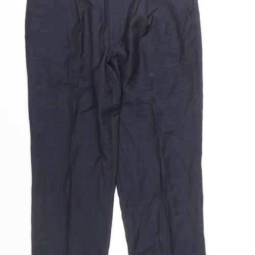 Marks and Spencer Mens Blue Checked Wool Dress Pants 34W 29L