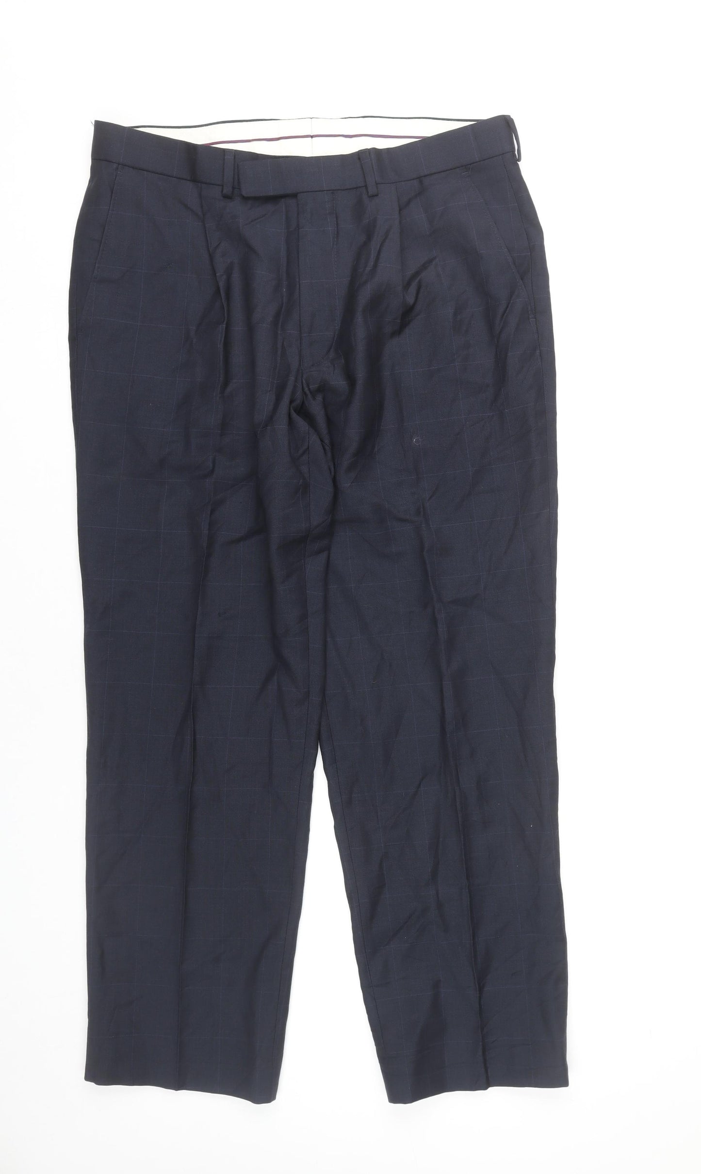 Marks and Spencer Mens Blue Checked Wool Dress Pants 34W 29L