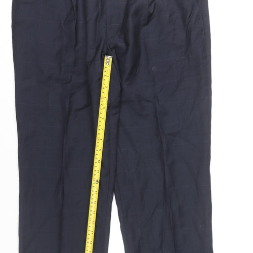 Marks and Spencer Mens Blue Checked Wool Dress Pants 34W 29L