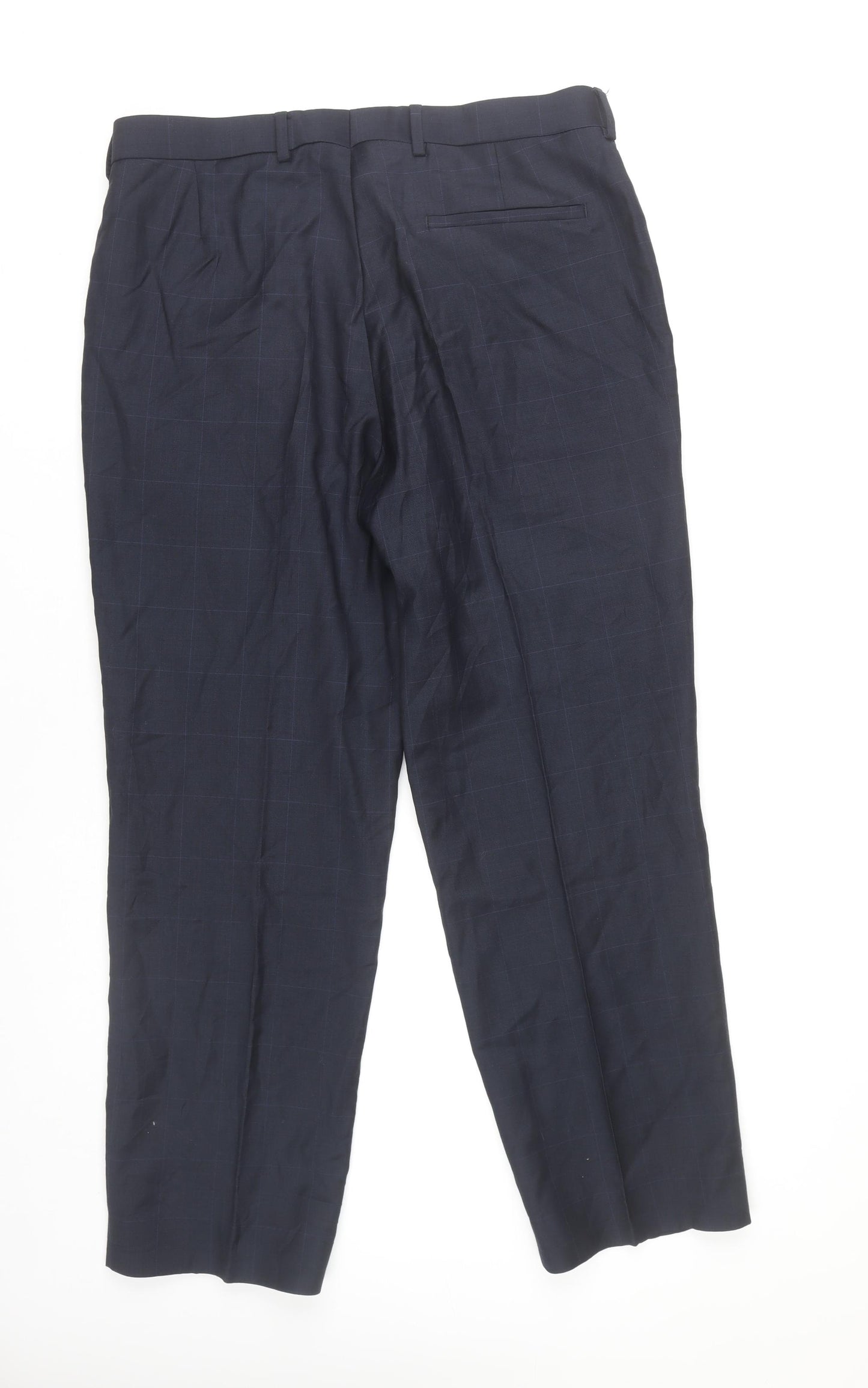 Marks and Spencer Mens Blue Checked Wool Dress Pants 34W 29L