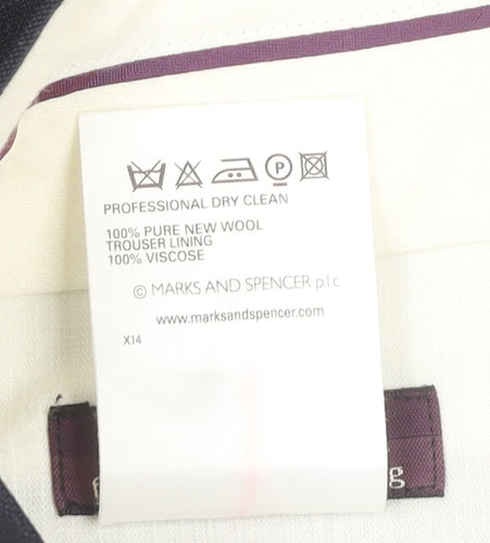 Marks and Spencer Mens Blue Checked Wool Dress Pants 34W 29L