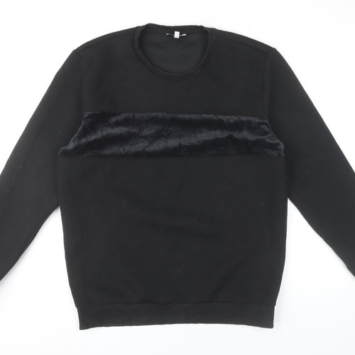 Reiss Mens Black L Pullover Sweatshirt Crew Neck Velvet Trim