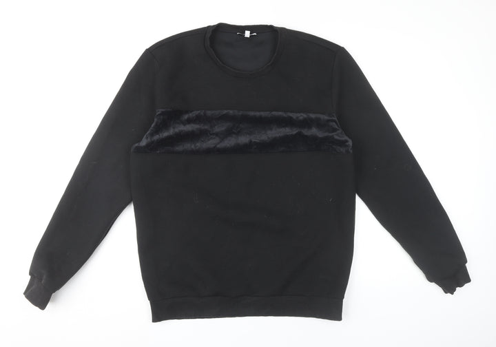 Reiss Mens Black L Pullover Sweatshirt Crew Neck Velvet Trim
