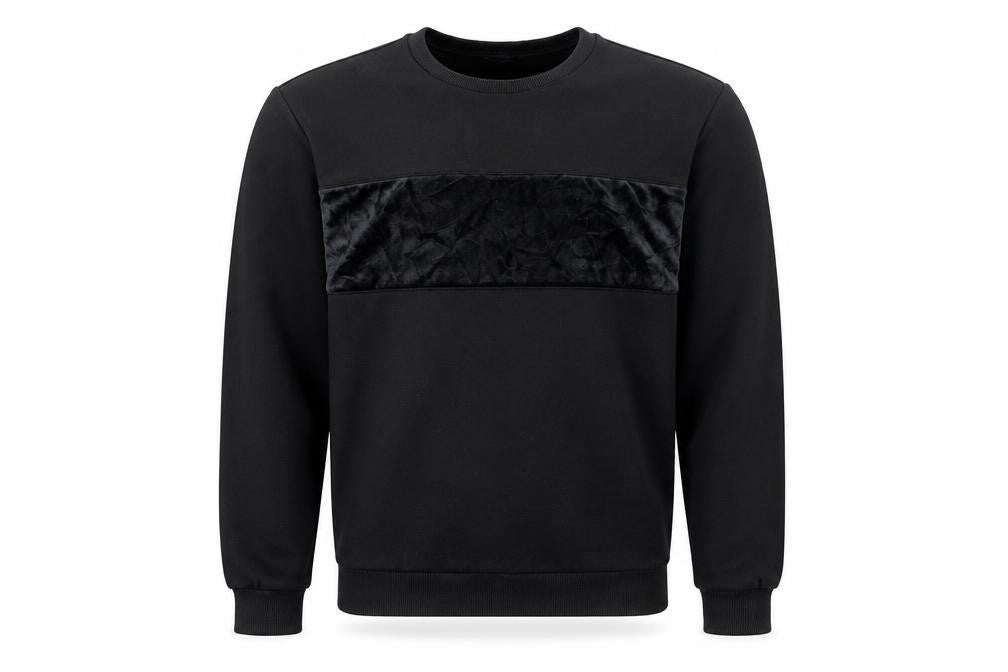 Front view of Reiss men’s black l pullover sweatshirt crew neck velvet trim