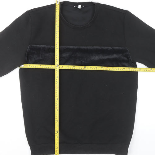 Reiss Mens Black L Pullover Sweatshirt Crew Neck Velvet Trim