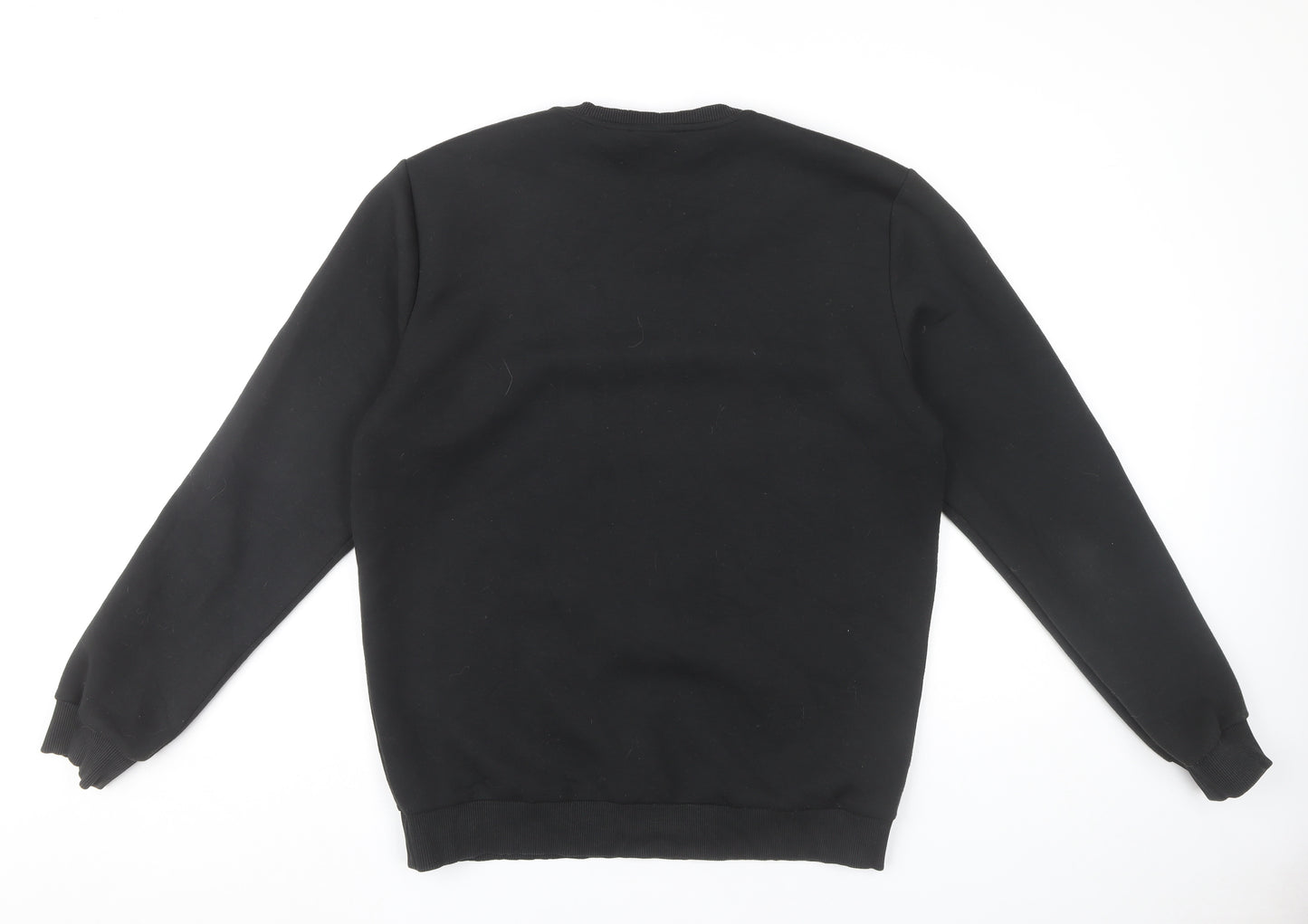 Reiss Mens Black L Pullover Sweatshirt Crew Neck Velvet Trim