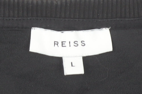 Reiss Mens Black L Pullover Sweatshirt Crew Neck Velvet Trim