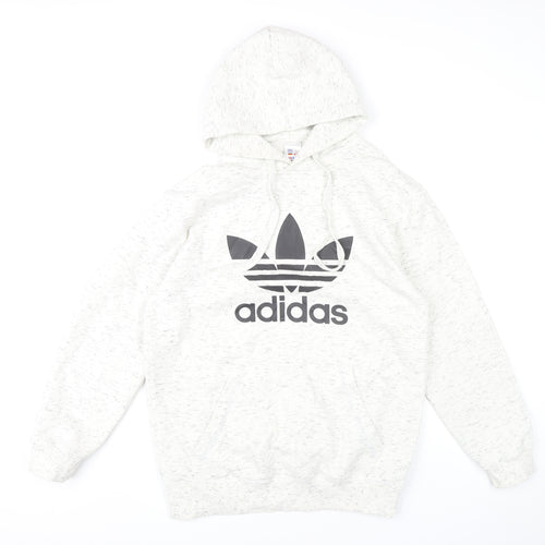 Adidas Men White Pullover Hoodie Small Logo Hooded Sweatshirt