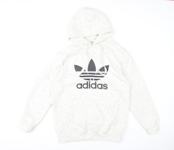 Adidas Men White Pullover Hoodie Small Logo Hooded Sweatshirt