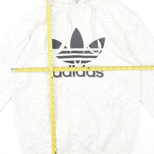 Adidas Men White Pullover Hoodie Small Logo Hooded Sweatshirt