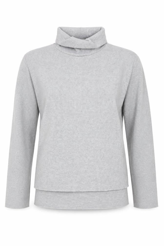 Front view of Zara women’s grey roll neck jumper, size M, long sleeve