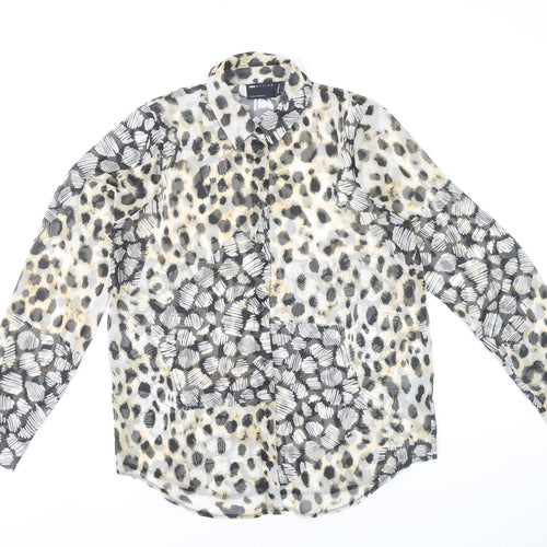 ASOS Design Women’s Multicoloured Animal Print Button-Up Shirt UK 8 Long Sleeve Polyester