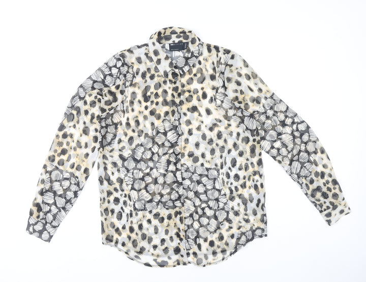 ASOS Design Women’s Multicoloured Animal Print Button-Up Shirt UK 8 Long Sleeve Polyester