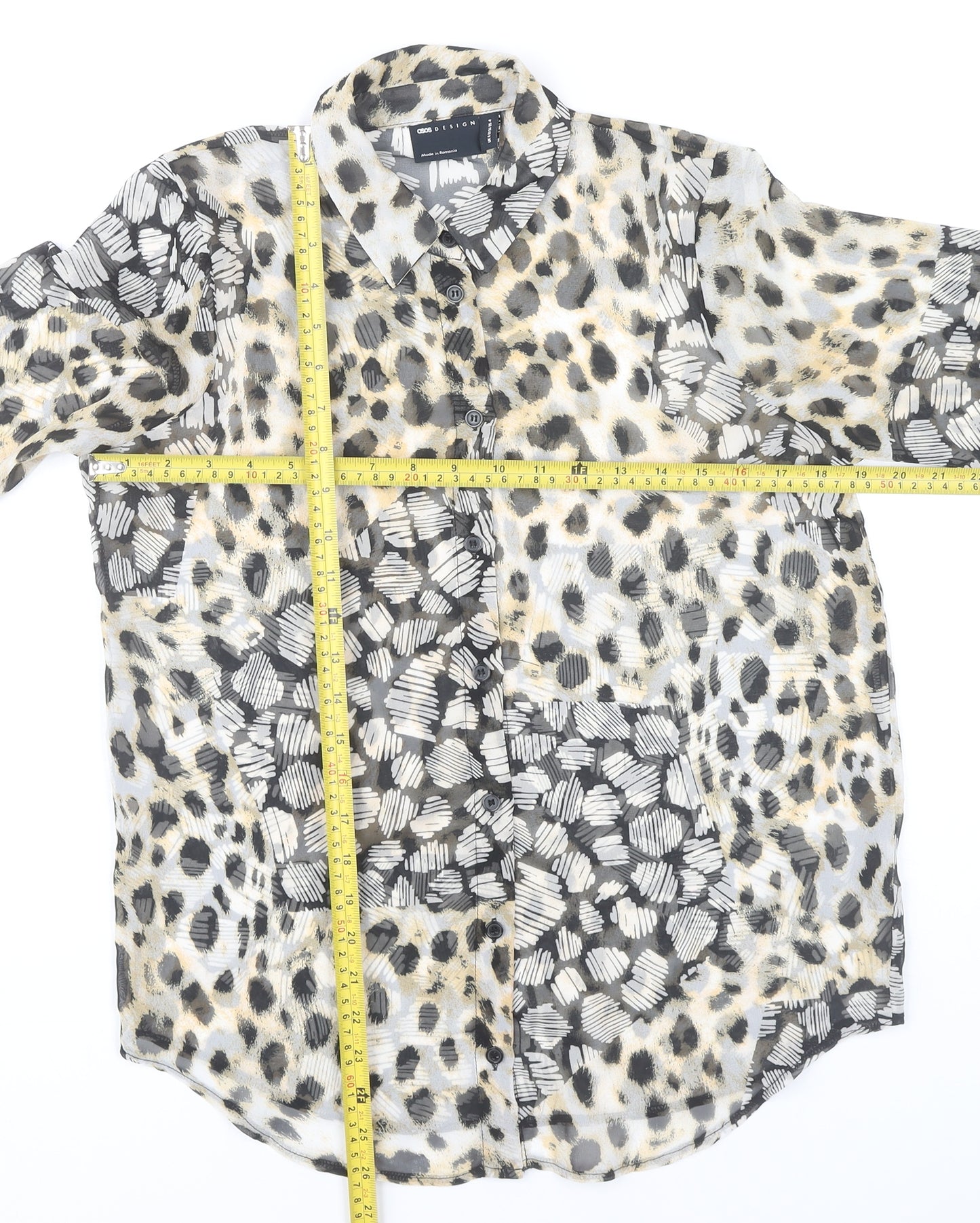 ASOS Design Women’s Multicoloured Animal Print Button-Up Shirt UK 8 Long Sleeve Polyester