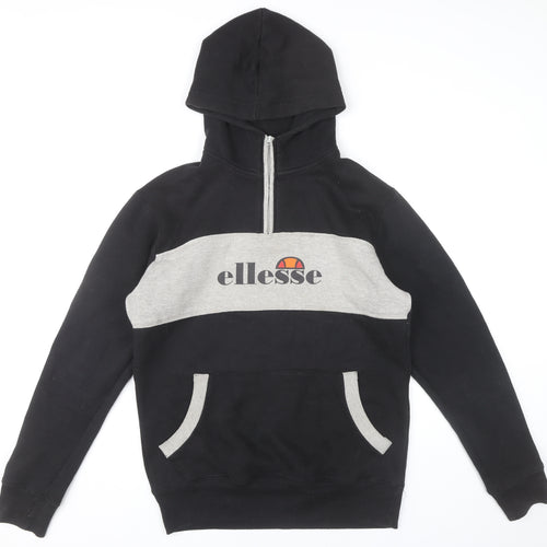 Ellesse Mens Black Grey Pullover Hoodie M Logo 1/2 Zip Sportswear