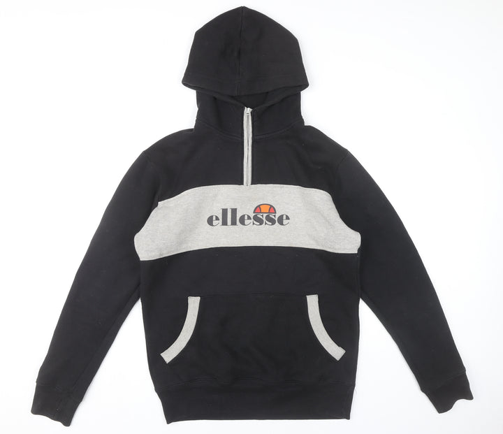 Ellesse Mens Black Grey Pullover Hoodie M Logo 1/2 Zip Sportswear