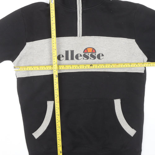 Ellesse Mens Black Grey Pullover Hoodie M Logo 1/2 Zip Sportswear