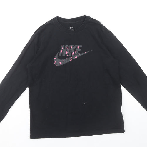 Nike Girls Black XL Long Sleeve Graphic Logo Cotton T-Shirt